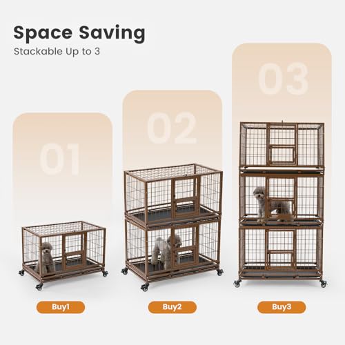 43 Inch Heavy Duty Metal Dog Crate with Wheels and Removable Tray (Black) U53837