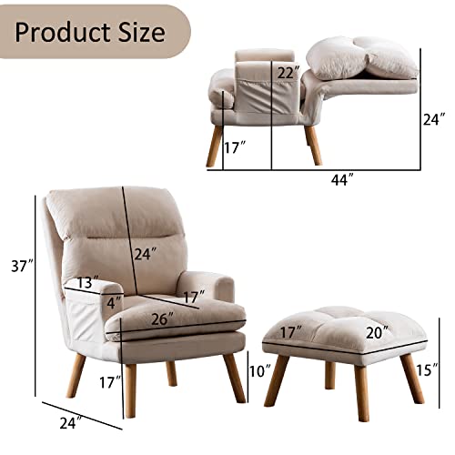Beige Velvet Accent Chair with Ottoman M4718
