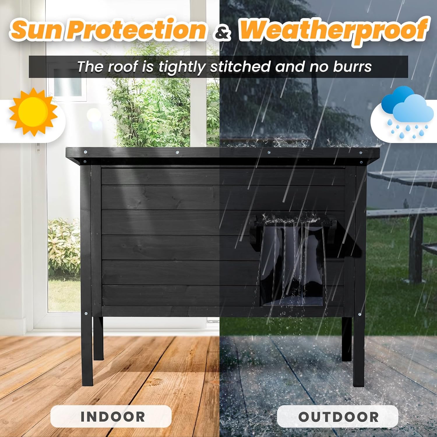 Outdoor Cat House Weatherproof Insulated Foam Wooden Cat Condos with PVC Door Flaps Z280372