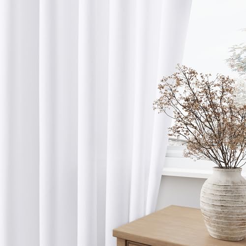 Natural Cream Linen Curtains 90 inch Long 2 Panels Semi Sheer Light Filtering Back Tab Rod Pocket E44846