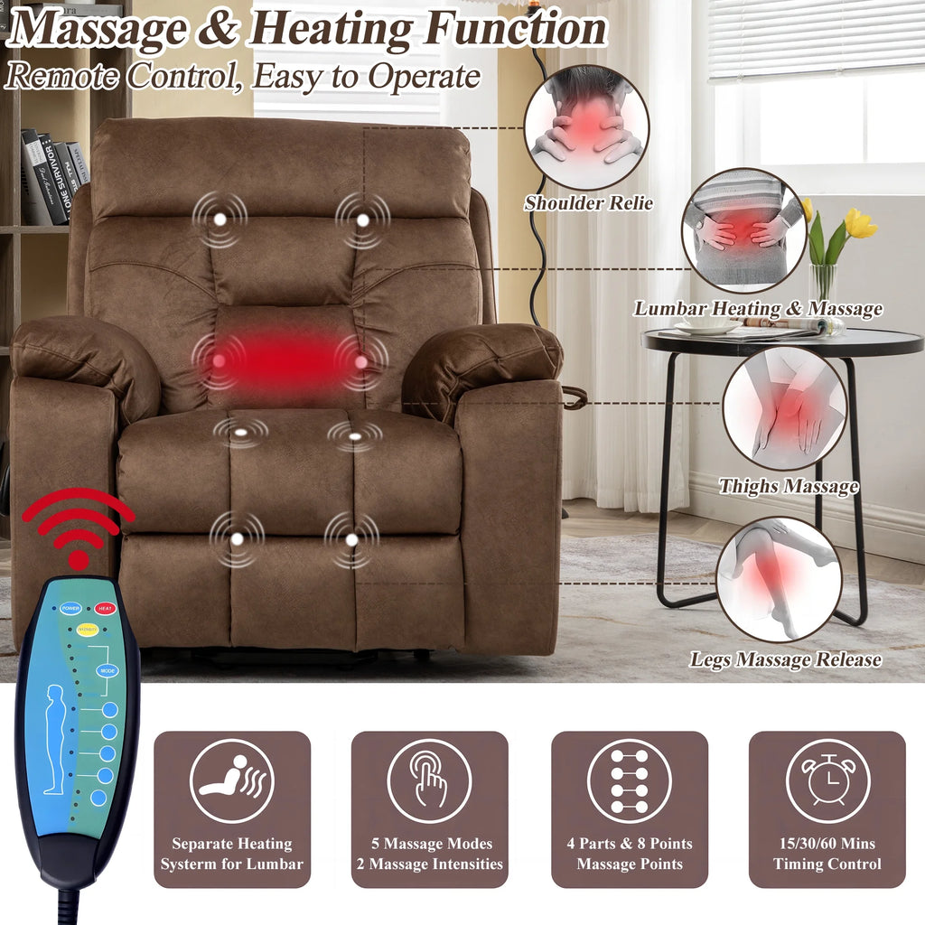 Dark Brown Oversized Electric Lift Recliner Chair with Heat and Massage Z392