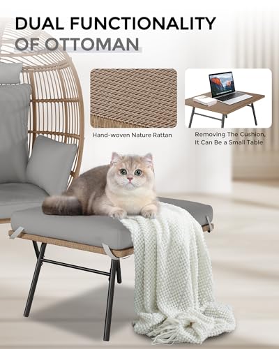 Oversized Rattan Egg Chair with Ottoman and Cushion V69237