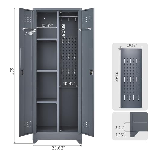 Grey-White Metal Storage Cabinet with Doors and Adjustable Shelves M595553