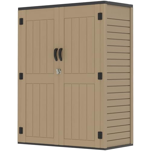 Brown Resin Vertical Outdoor Storage Shed, 59 Cubic Feet J83445