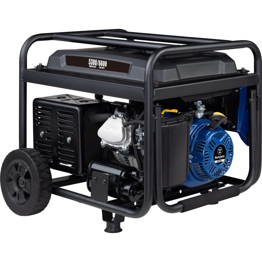 6600 Peak Watt Electric Start Portable Gas Powered Generator with CO Sensor and Wheel Kit N390420