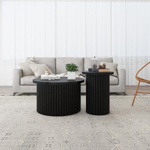 Black Wooden Nesting Coffee Table Set of 2 L130815