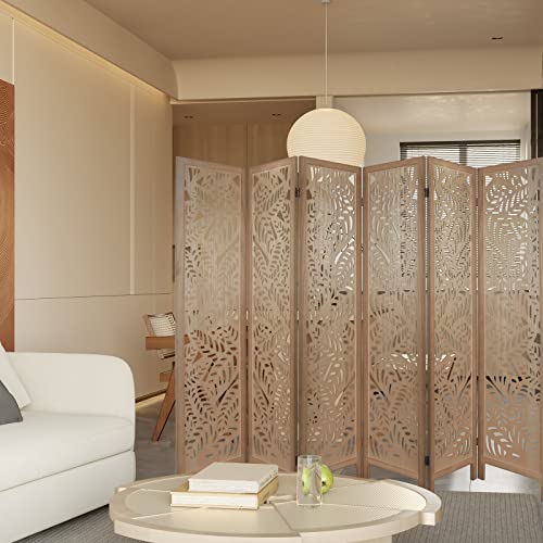 Light Brown 6 Panel Folding Wood Room Divider S6668