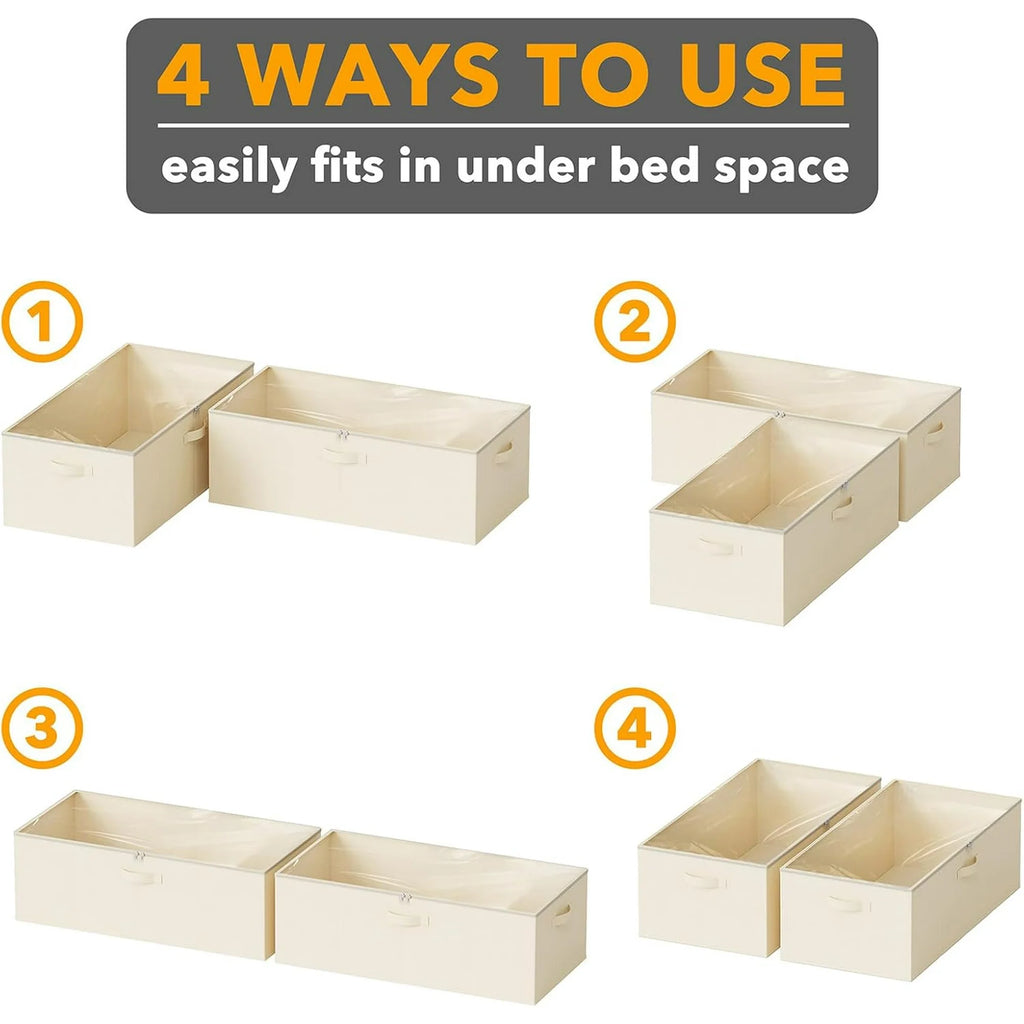 2 Pack 10 High Under Bed Storage Containers with Lids (Beige) I506