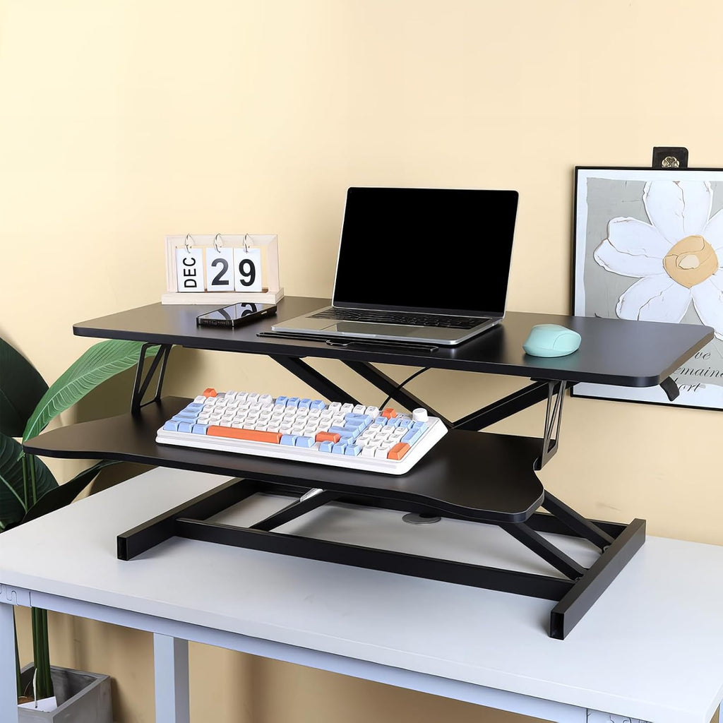 32" Height Adjustable Dual-Layer Standing Desk Converter with Keyboard Tray Y691