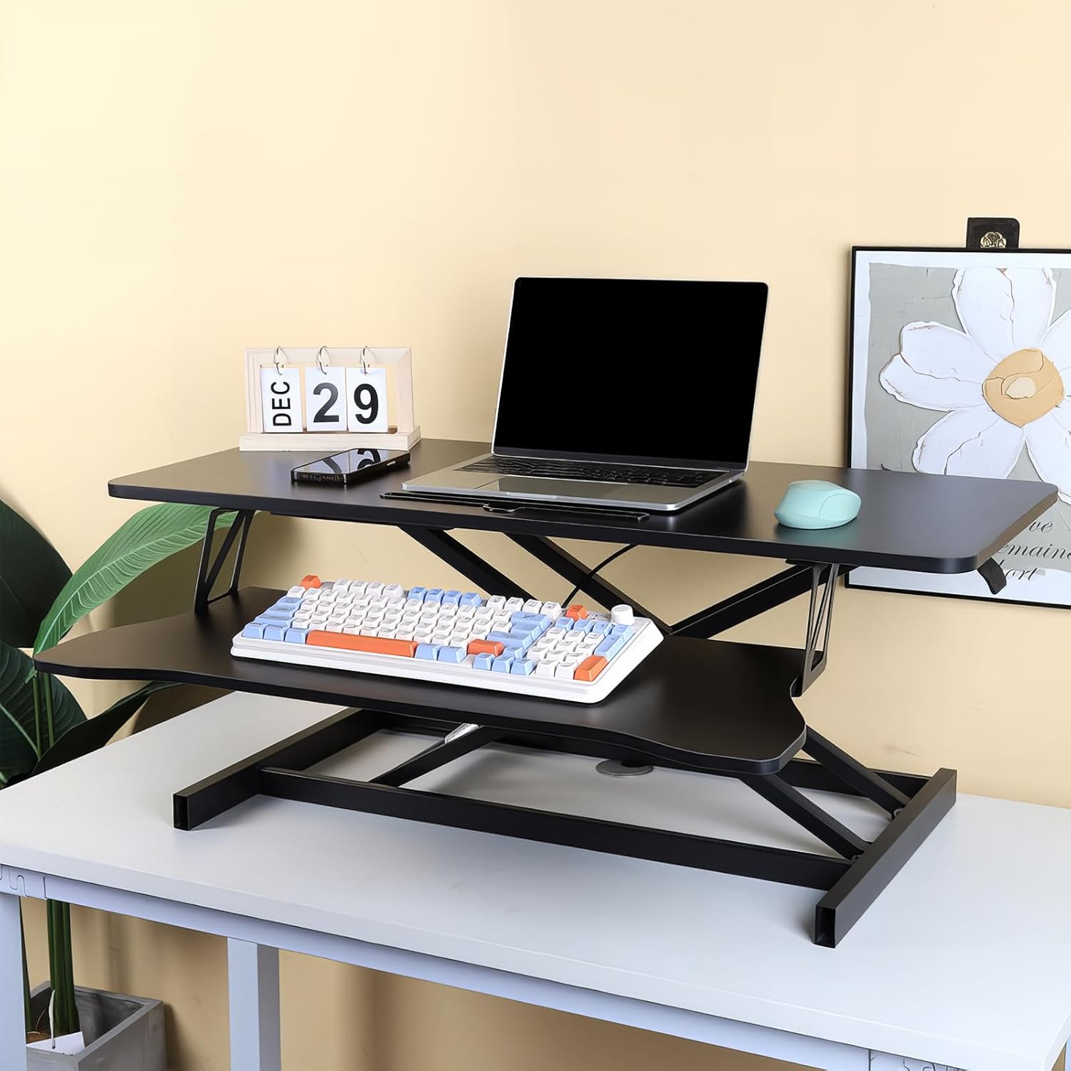32" Height Adjustable Dual-Layer Standing Desk Converter with Keyboard Tray Y691