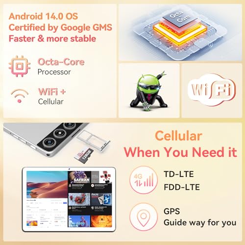 Android 14 Tablet, Octa-Core 5G WiFi, 128GB ROM 14GB RAM, 1TB Expand, 13MP+8MP Dual Camera I592