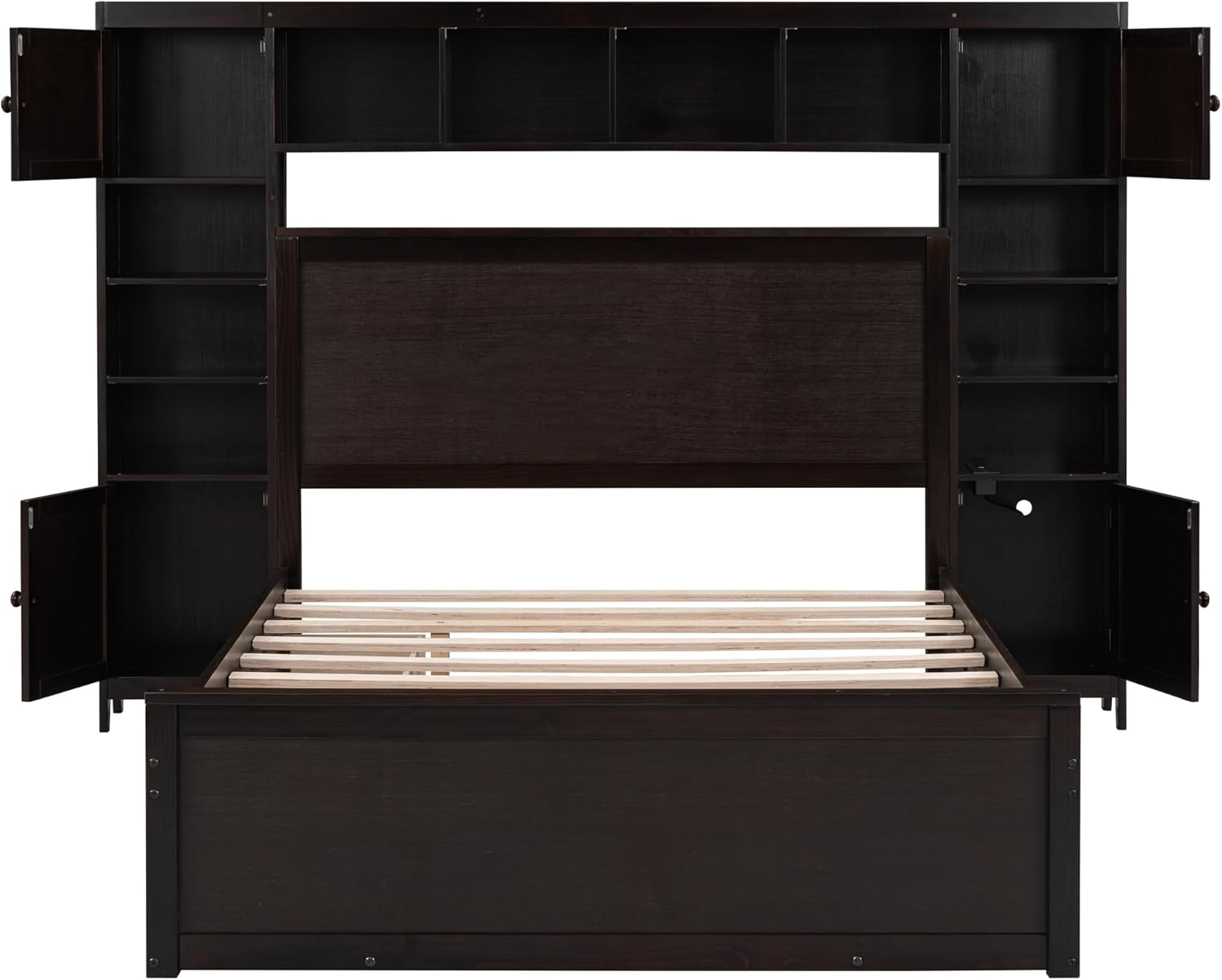 Full Size Wood Storage Bed with Bookcase Headboard and Trundle F681