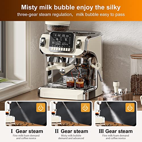 Espresso Machine with Milk Frother, Semi Automatic Coffee Machine with Grinder, 15 Bar Pressure Pump K443