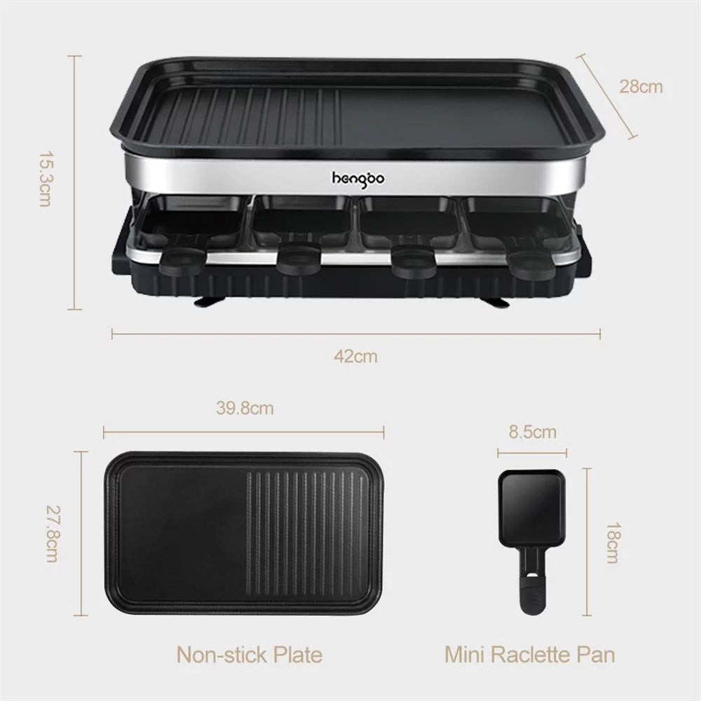 2 in 1 Electric Raclette Grill Plate with 8 Mini Pans H95397