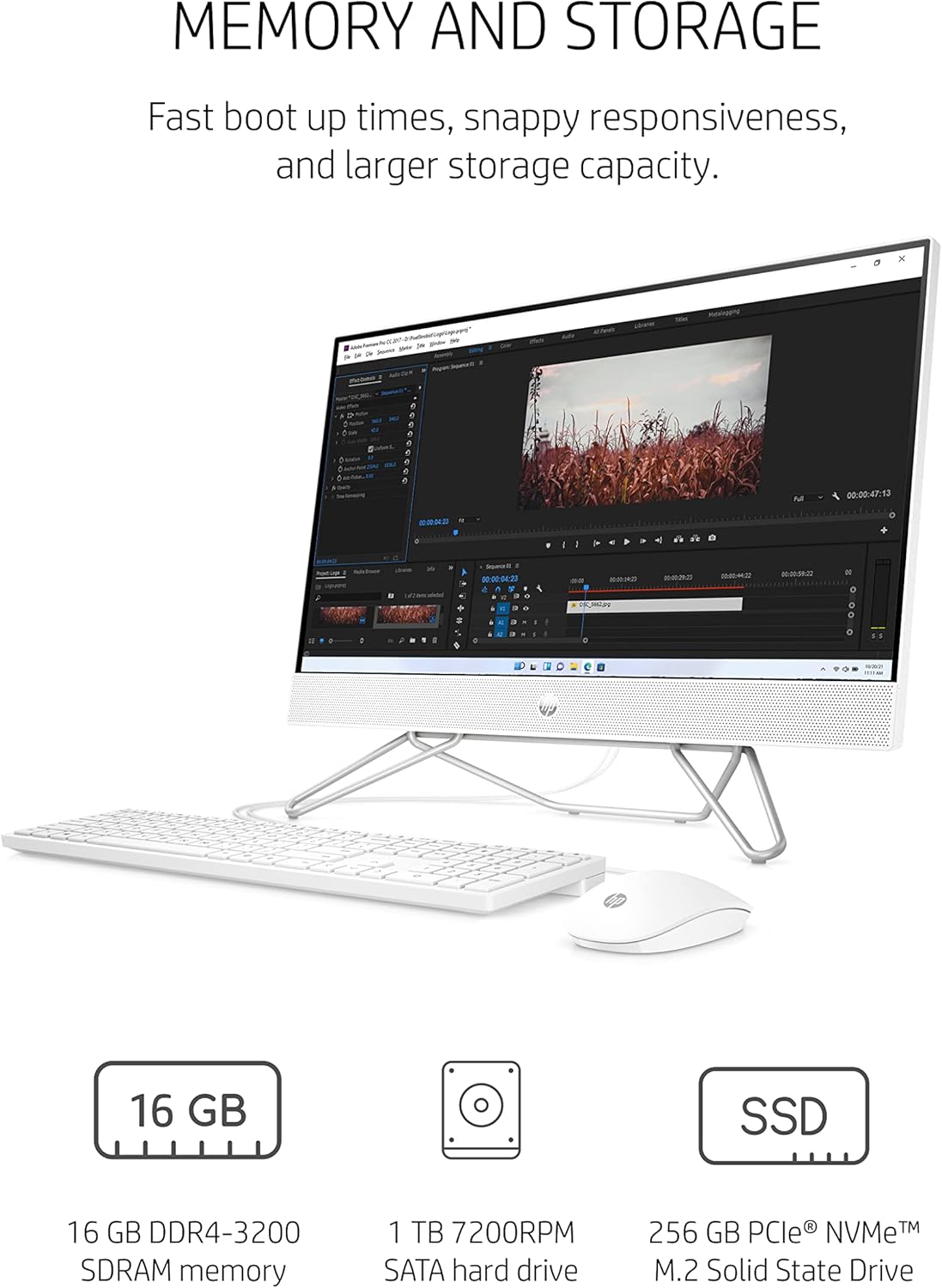 24" All-in-One Desktop, AMD Ryzen 7 5700U, 16 GB, 256 GB SSD & 1 TB Hard Drive, Full HD IPS Touchscreen, Windows 11 Home D60470