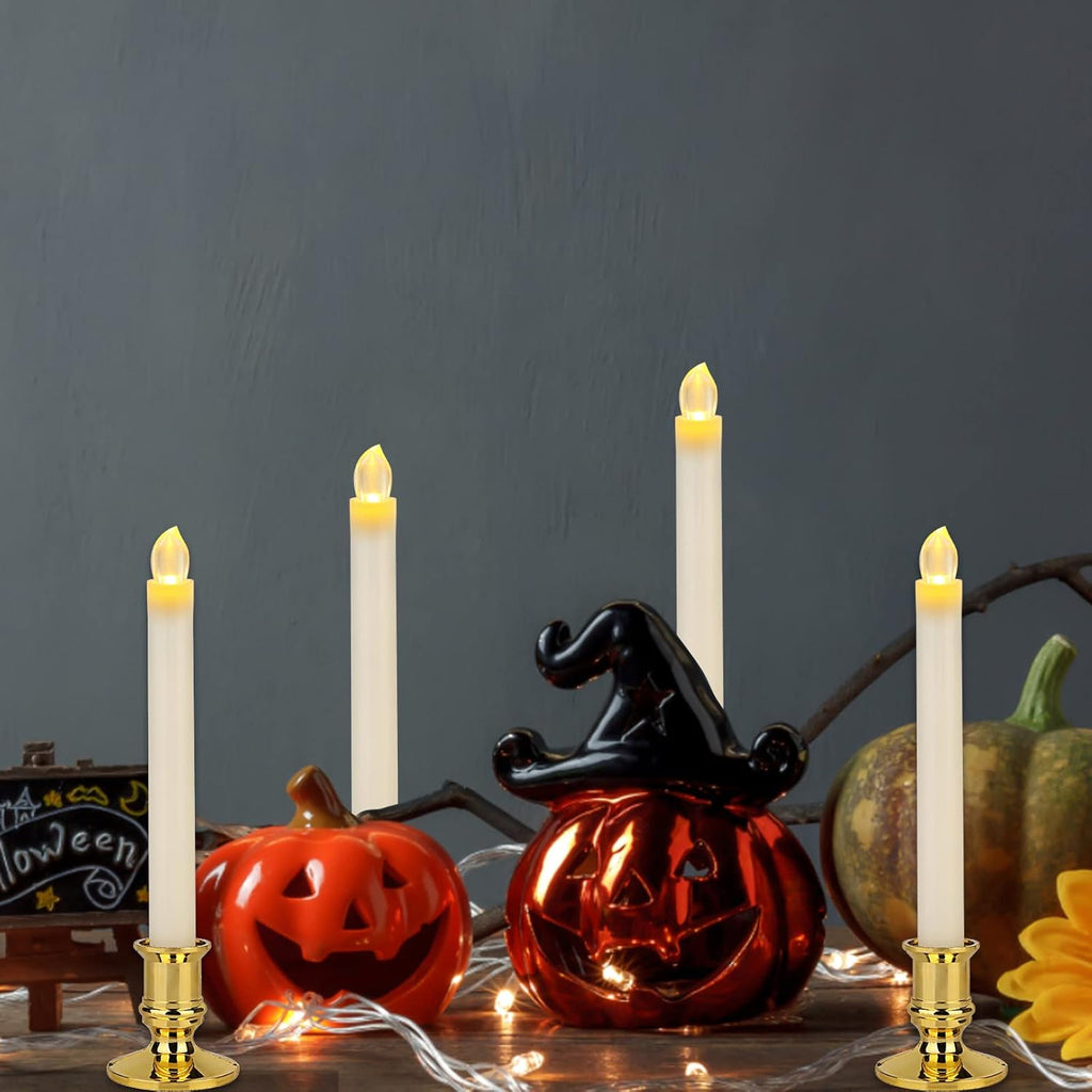 12 Pack Ivory Flickering Flameless LED Taper Candles with Remote X502