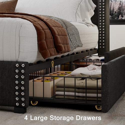 Light Grey Queen Bed Frame with 4 Storage Drawers K283047