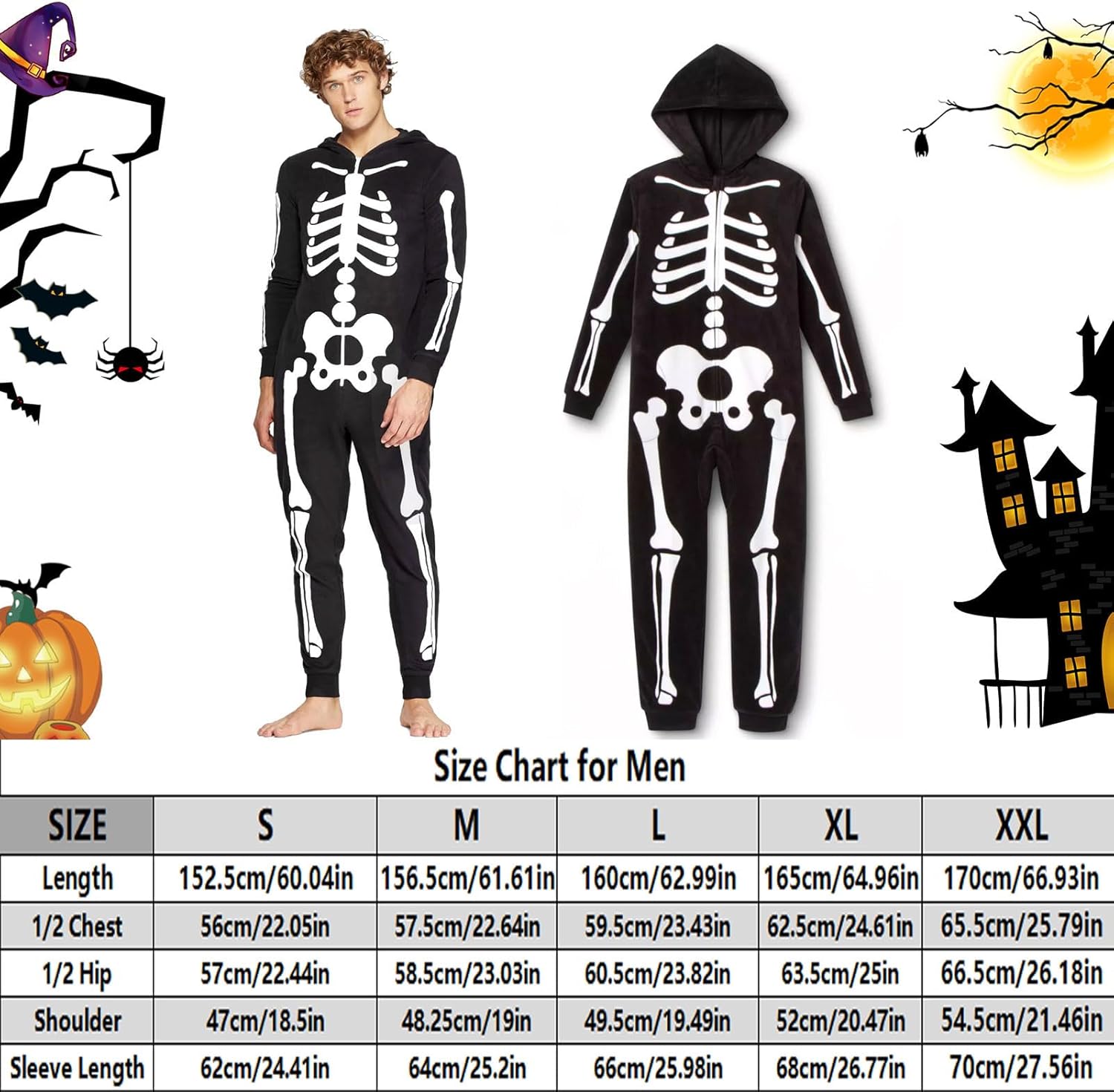 Glow in Dark Black and White Halloween Hoodie Onesie Q354024
