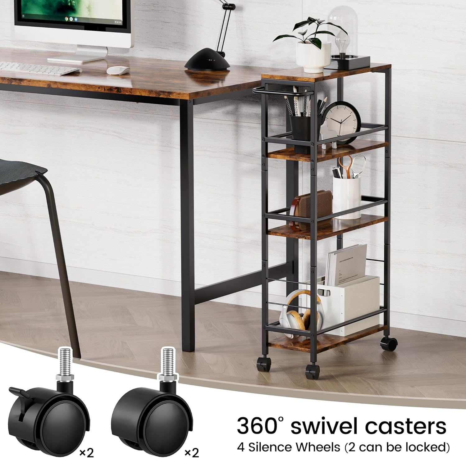 Small End Table Set of 2 & 4-Tier Narrow Kitchen Storage Carts I940