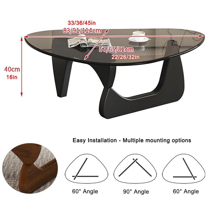 Transparent Black Glass Coffee Table with Solid Wood Frame W77234