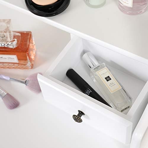 White Vanity Mirror Table Set with Stool H7364