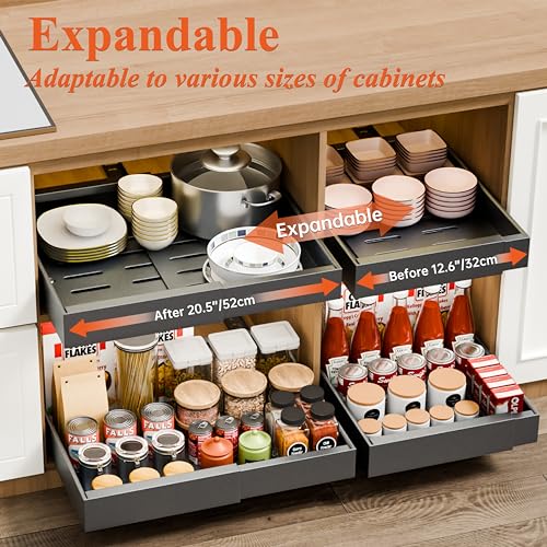 Expandable 12.6" - 20.5" Heavy Duty Adjustable Slide Out Drawer Black Cabinet Organizer L115249