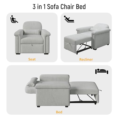 Dark Blue 3-in-1 Convertible Sofa Chair Bed with Adjust Backrest and Lumbar Pillow K615