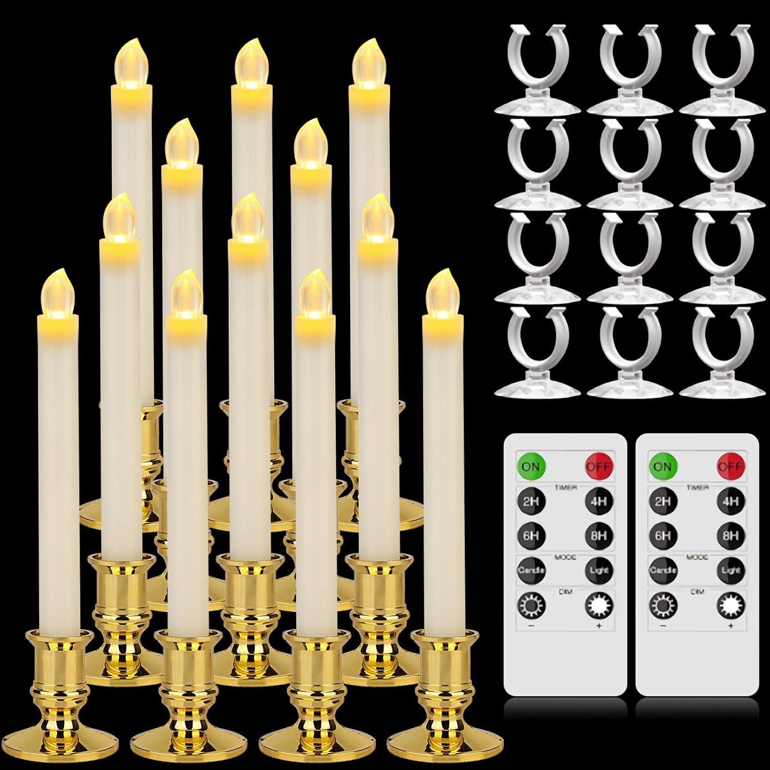 12 Pack Ivory Flickering Flameless LED Taper Candles with Remote X502
