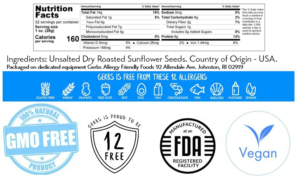 Unsalted Roasted Sunflower Seed Kernels 2 LBS J129