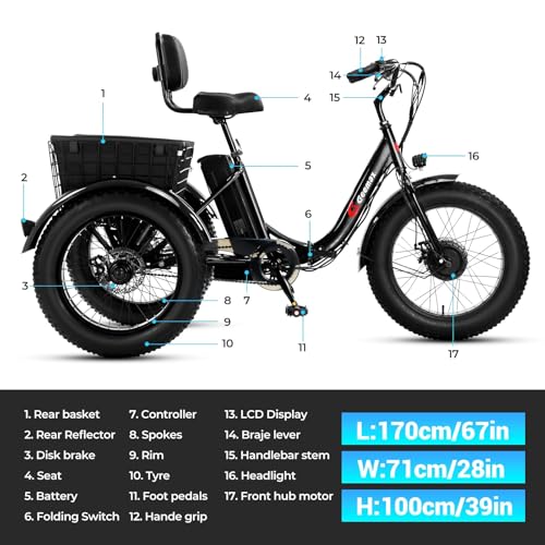 Black 20" x 4.0 Fat Tire Electric Tricycle O671