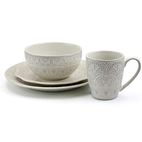 16 Piece White Stoneware Dinnerware Dish Set V21538