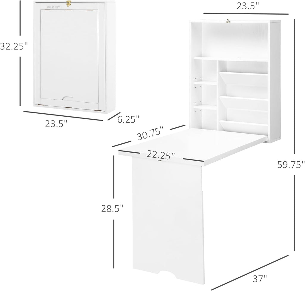 White Wall Mounted Fold Out Desk with Storage Shelf I544185