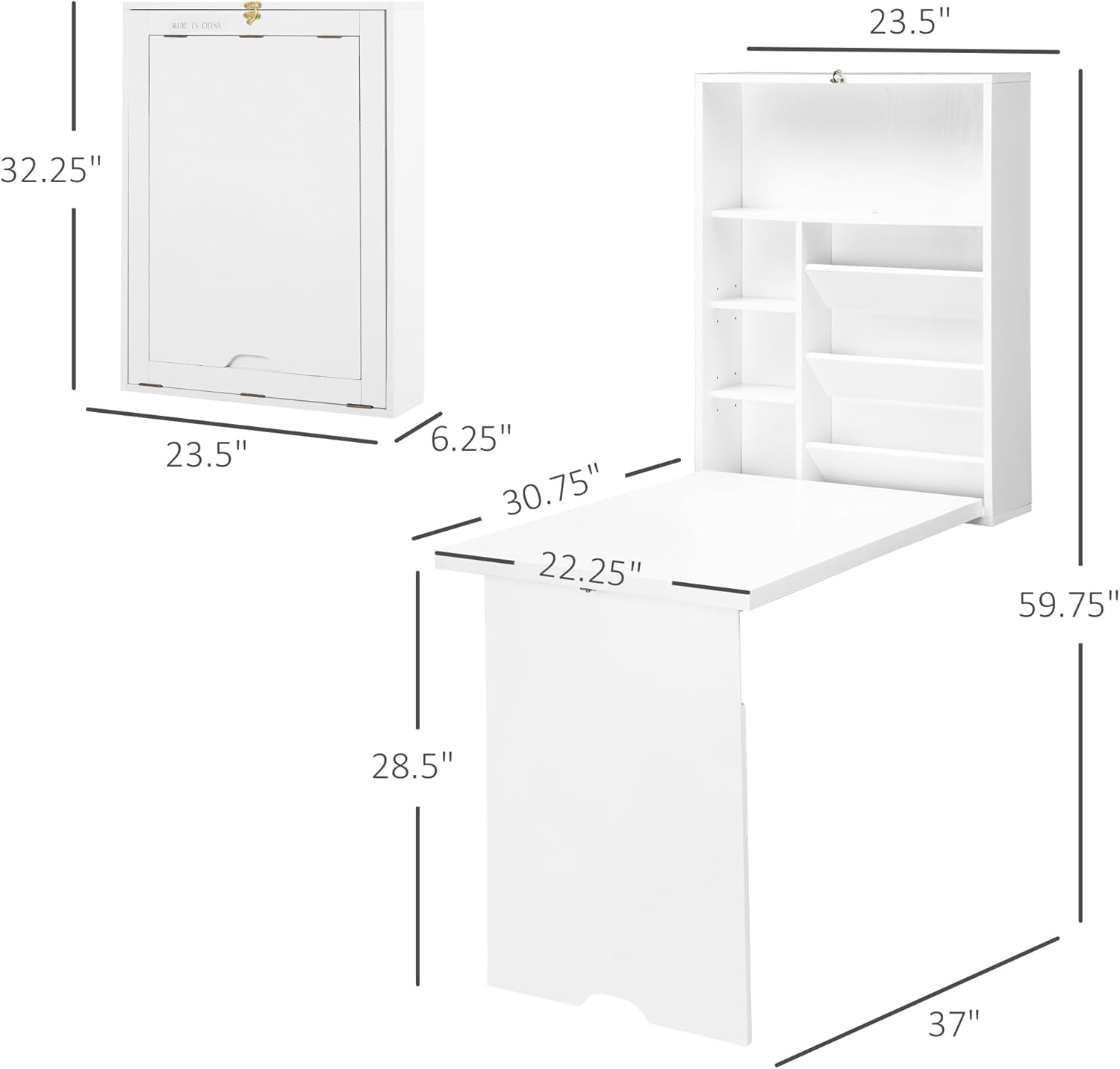 White Wall Mounted Fold Out Desk with Storage Shelf I544185