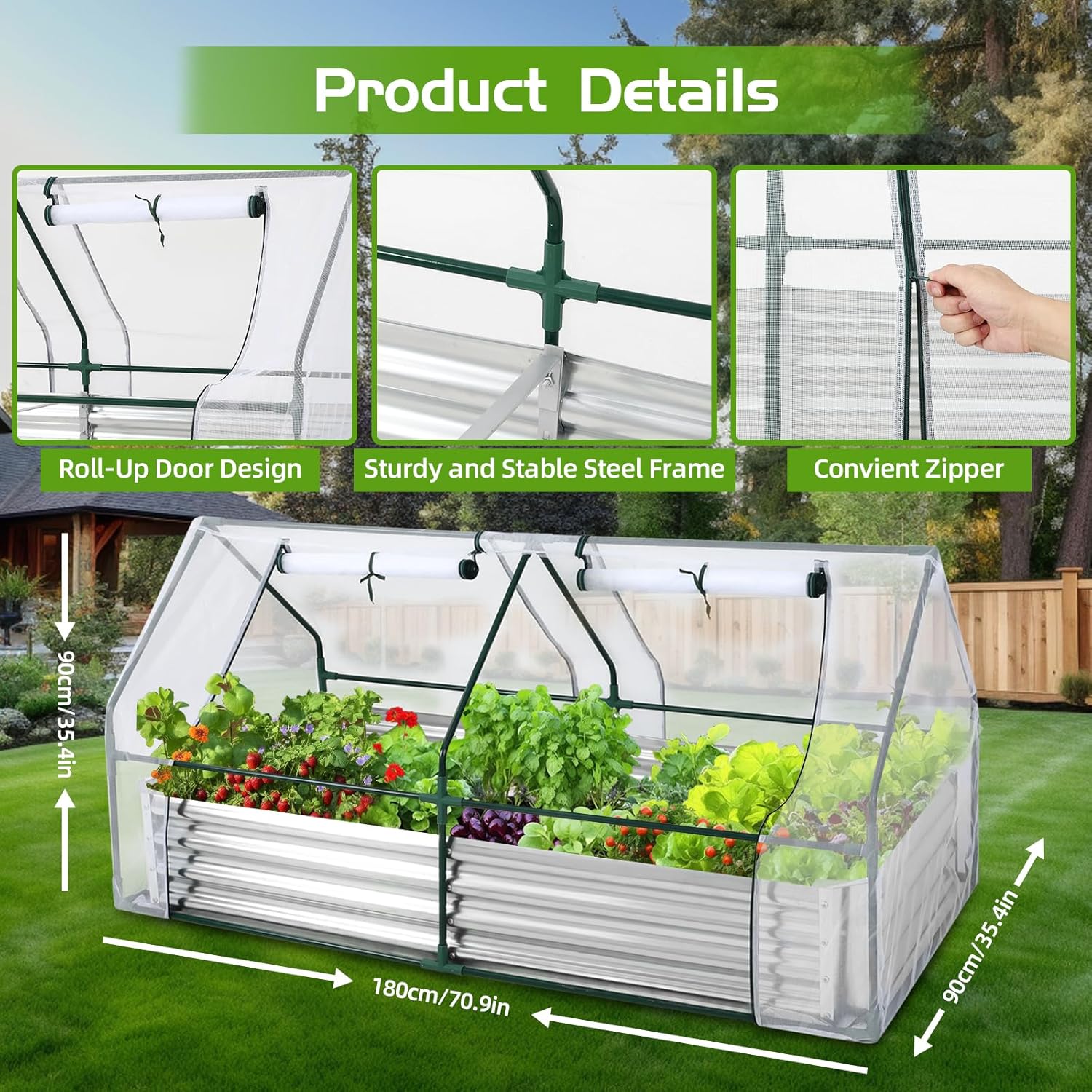 Galvanized Raised Garden Bed with Mesh Cover Greenhouse X93011