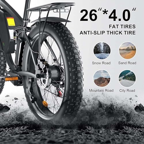 2000W Dual Motor Electric Bike, 35 Mph 60 Miles AWD Ebike, 48V 22.4Ah Fat Tire 26'' Full Suspension Hydraulic Disc Brake C8263