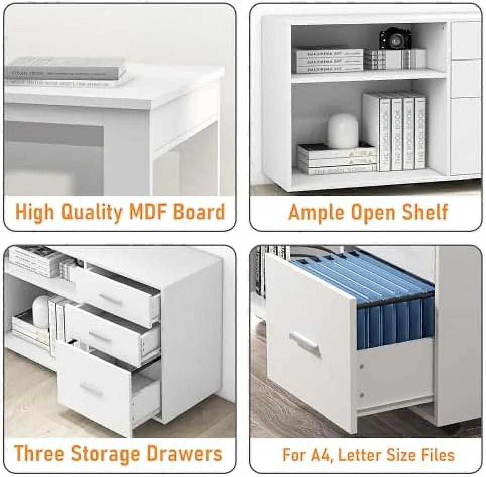 White L Shaped Corner Desk with 3 Drawers and 2 Shelves L62379