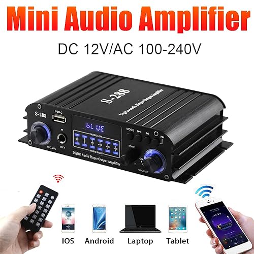 4 Channel Bluetooth 5.0 Stereo Amplifier, 50Wx4 Power Amp, 1200W Max, Class D Home Audio Receiver D663390