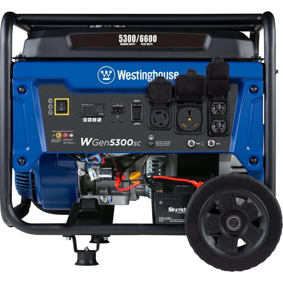 6600 Peak Watt Electric Start Portable Gas Powered Generator with CO Sensor and Wheel Kit N390420