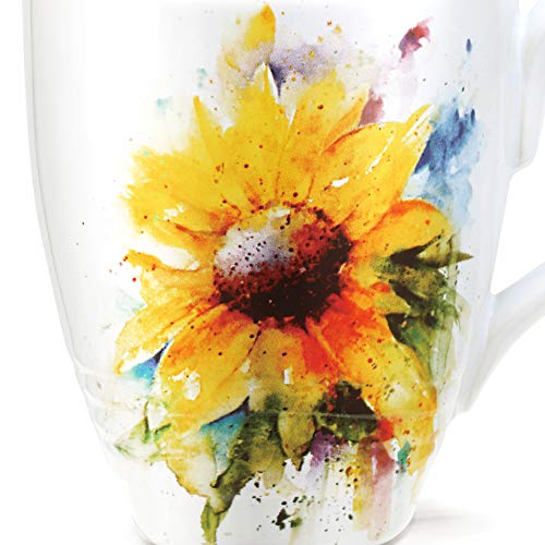Blue 16 Ounce Glossy Ceramic Stoneware Floral Mug with Handle D446697