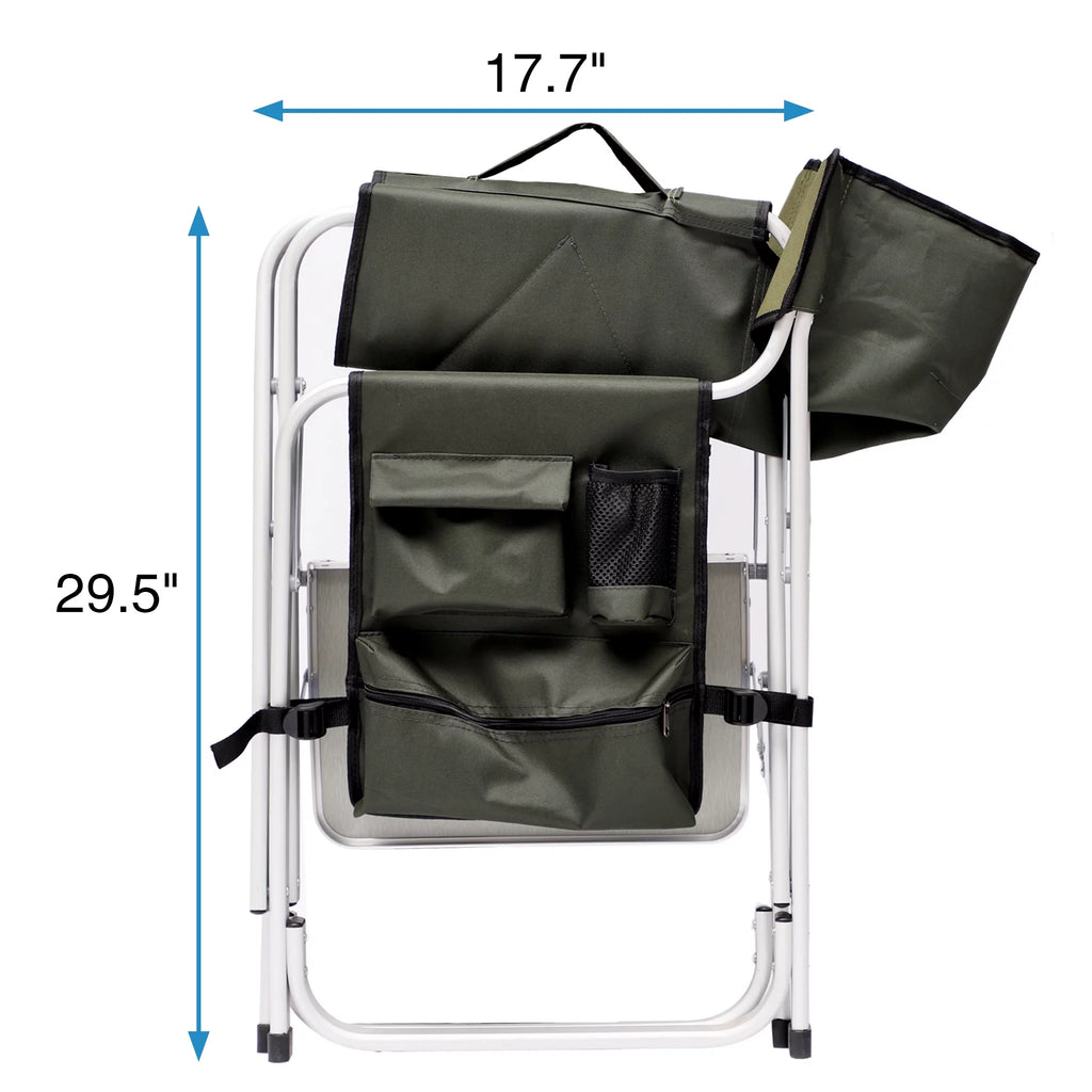 Padded Folding Outdoor Chair with Side Table and Storage Pockets, Lightweight Oversized Directors Chair, Green N934745