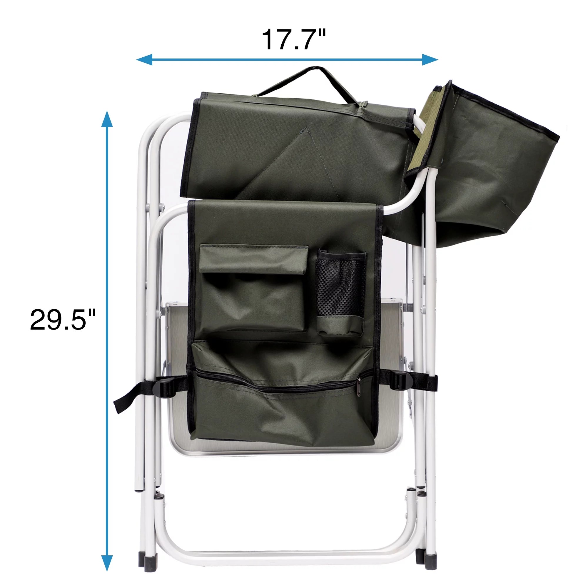 Padded Folding Outdoor Chair with Side Table and Storage Pockets, Lightweight Oversized Directors Chair, Green N934745