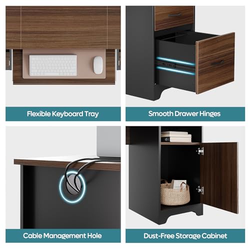 59" Executive Desk with 2 Drawers, Storage Cabinet, File Drawer, Keyboard Tray & 2 Pedestals, Cherry A98044