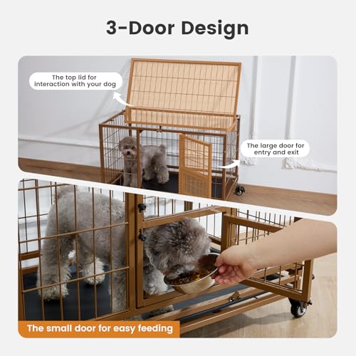 43 Inch Heavy Duty Metal Dog Crate with Wheels and Removable Tray (Black) U53837