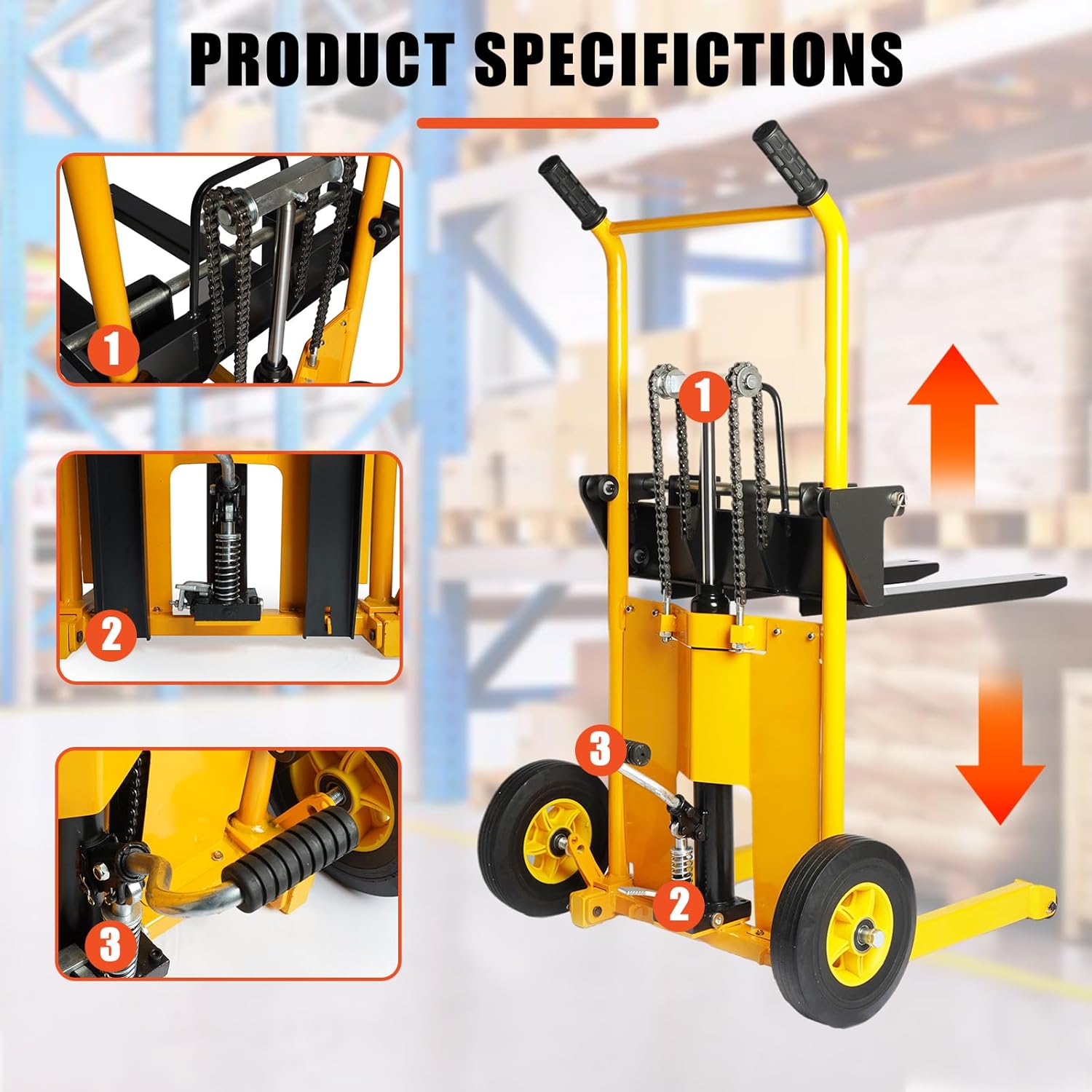 440 lbs Capacity 35" Lift Height Adjustable Forks Fixed Legs Pallet Stacker Z5586