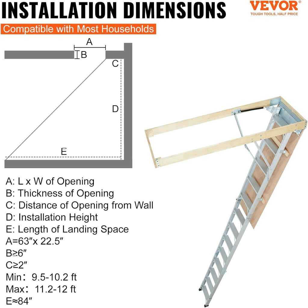 Attic Ladder, 350-pound Capacity, 22.5" x 63", Aluminium Extension M64508