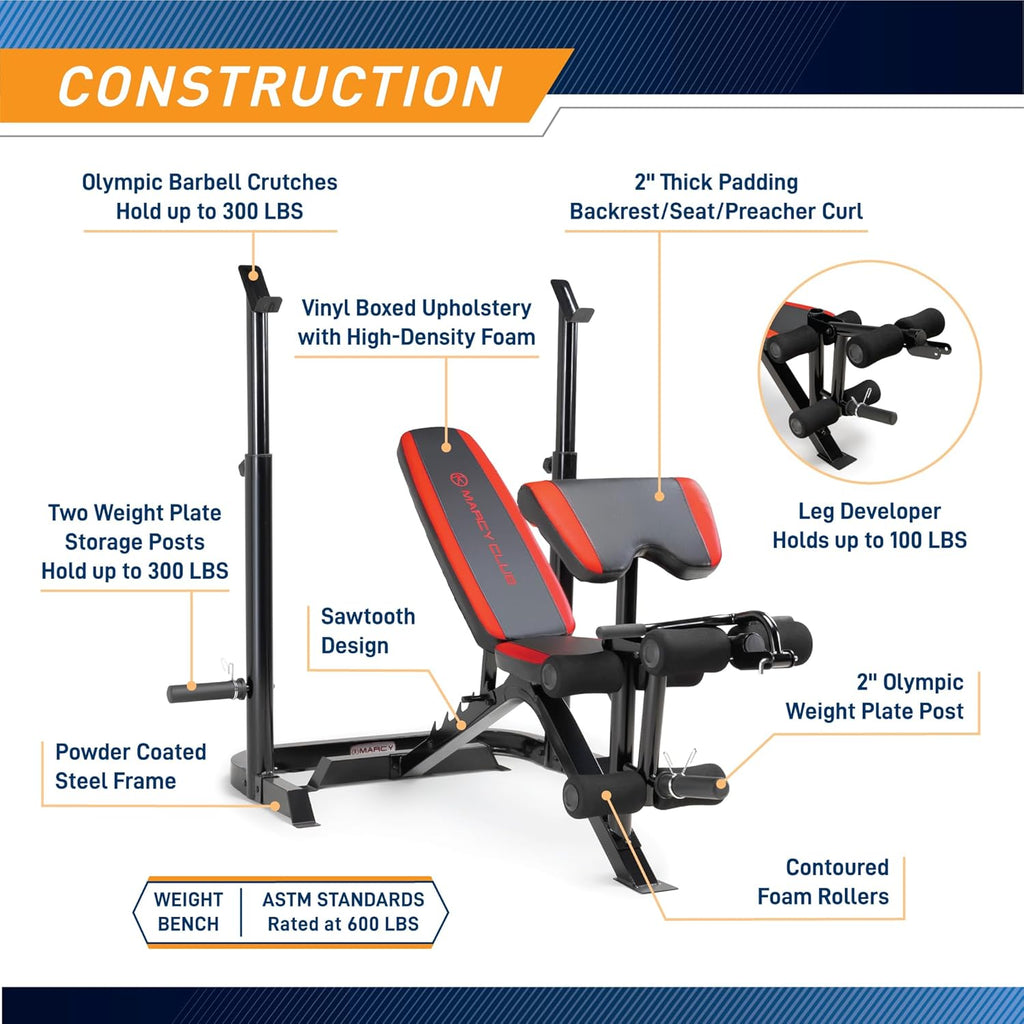 Adjustable Olympic Weight Bench with Leg Developer and Squat Rack N354291