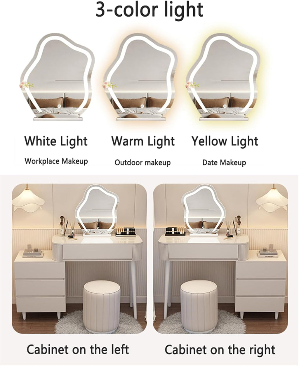 Makeup Vanity Table with Lighted Mirror, 3 Lighting Modes Adjustable, Large Capacity Dressing Table L5902