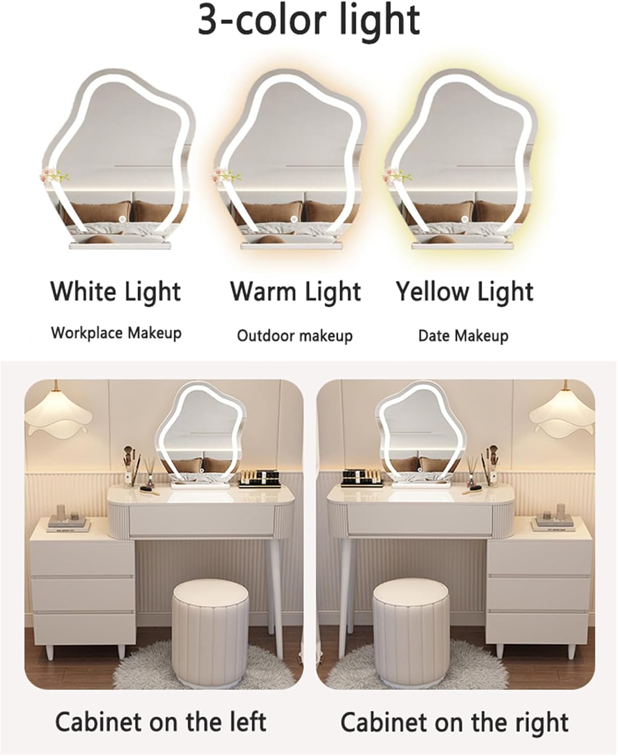 Makeup Vanity Table with Lighted Mirror, 3 Lighting Modes Adjustable, Large Capacity Dressing Table L5902