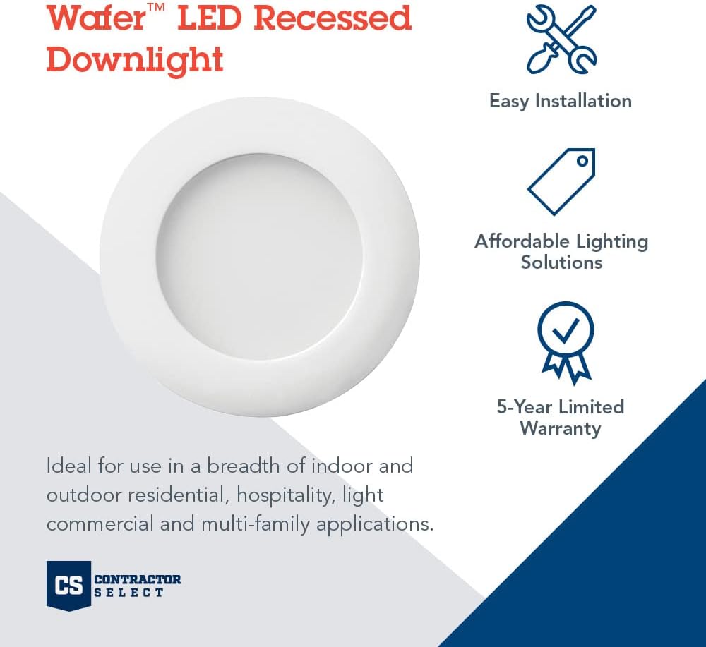 3-Inch Dimmable LED Recessed Ceiling Downlight, 3000K, White & 6-Inch 90CRI LED Color Temperature Selectable Ultra Thin Recessed Downlight M157591