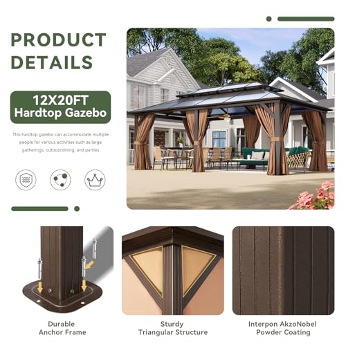 12'x16' Hardtop Gazebo with Netting and Curtains W489263